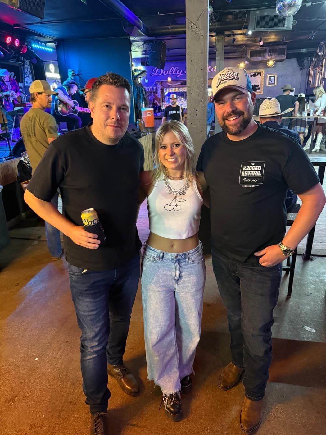 TJ, Adara Kay, and Rugged Ronnie at a Texas honky-tonk